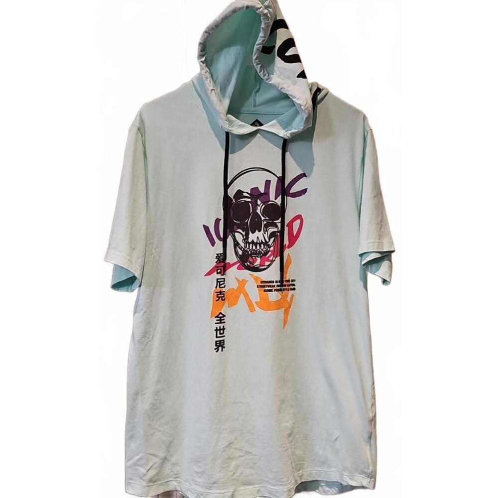 Original Gravity Asian Graphic Streetwear  Short Sleeve Hoodie Size M.  NWOT